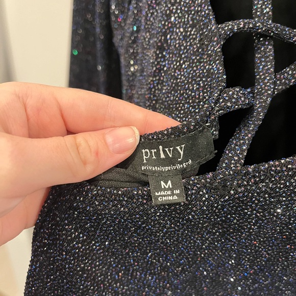 NYE/ HOLIDAY MINI BODYCON DRESS - PRIVY, NAVY WITH SPARKLES SIZE MEDIUM - Picture 3 of 3